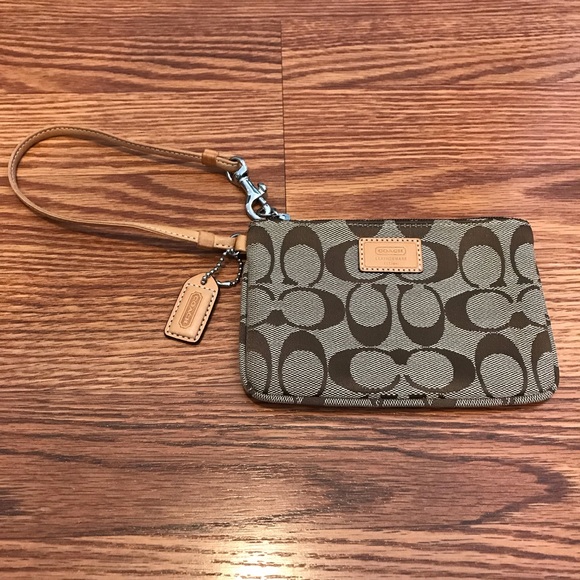 Coach Signature Jacquard Wristlet - Tan / Brown - Picture 1 of 16
